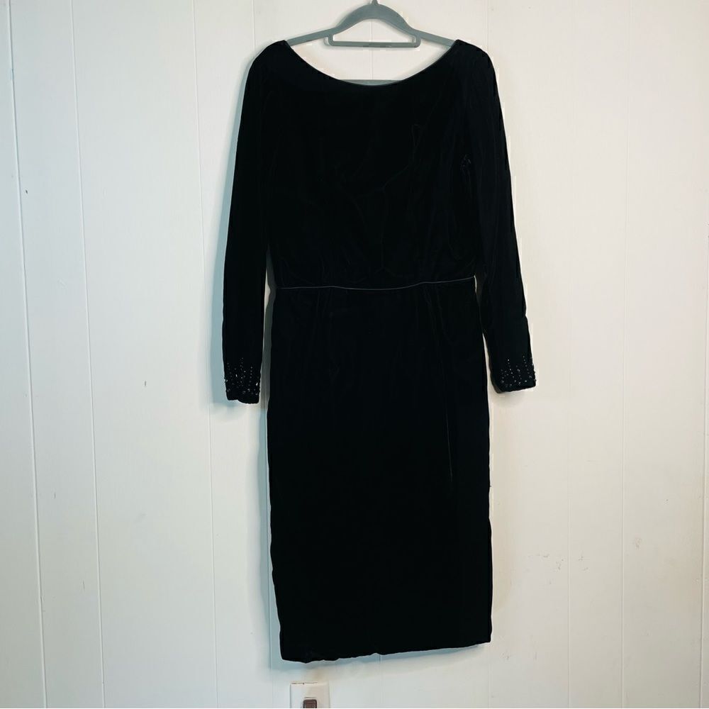 Vintage Black Velvet Beaded Sheath Dress